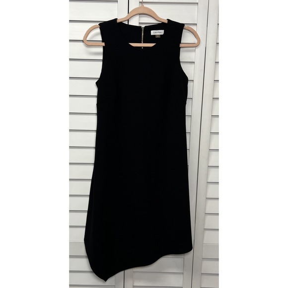 Calvin Klein Asymmetrical Sleeveless Shift Stretch Dress Career Size 8 Black - Picture 1 of 6